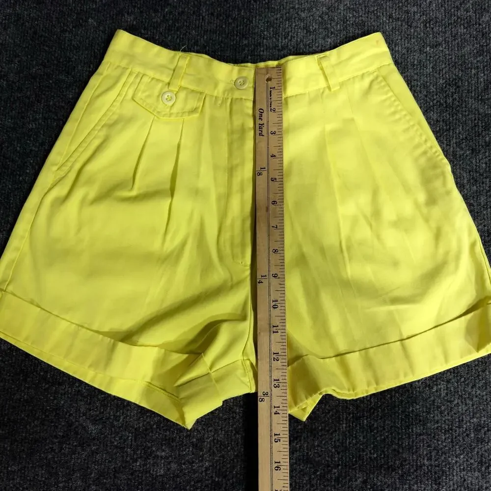 Carreau Sport Shorts Womens 10 Yellow High Rise Pleated Chino Cuffed Casual
